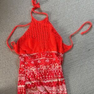 Vintage Orange Crochet Halter Top
